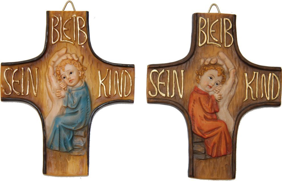 dekoprojekt Dekofigur Heiligenfigur Kreuz Bleib sein Kind" 2-teilig 13 cm" von dekoprojekt