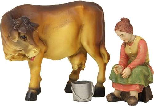 dekoprojekt Krippenfigur Bäuerin mit Kuh beim Melken von dekoprojekt