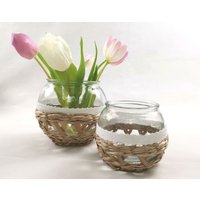 2-Er Windlichter, Windlicht Glas, Seegras, Gartendeko, Vasen Glas "Landfrauen" Ff770212 von dekorIris
