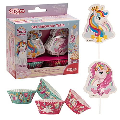Dekora - Backformen Set | Muffin und Cupcake Formen Papier mit Cake Topper - 24 Backförmchen + 24 Toppers - Einhorn von dekora