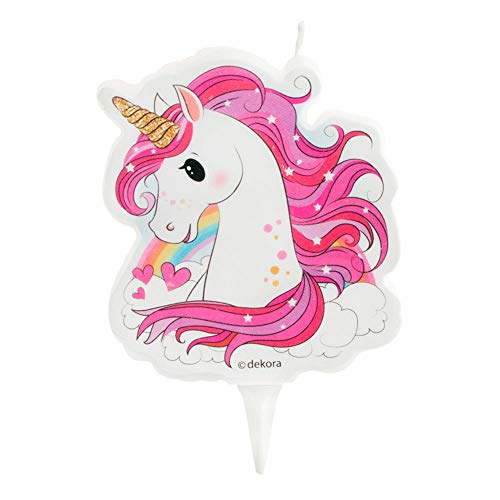 Dekora 345371 Unicornio Kerzen Deko 2D Einhorn Geburtstagskerzen für Kinder Kuchen-7.5 cm, Mehrfarbig von dekora