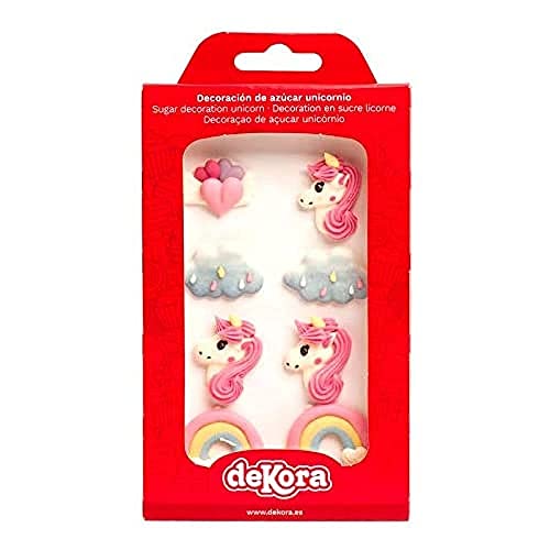 Dekora Cupcake und Tortendeko Essbar | 8 Mini Icing Zuckerfiguren mit Einhörner, Mehrfarbig, Klein von dekora