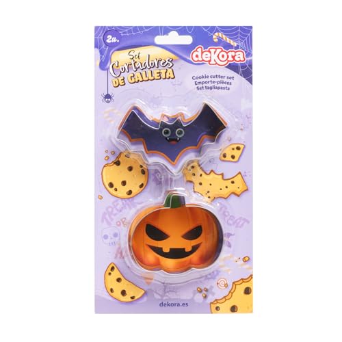 dekora - Halloween Ausstecher Set mit 2 Ausstechformen für Plätzchen, Zuckerpaste... - Fledermaus und Kürbis Keksausstecher - Plätzchenausstecher aus Metal und BPA Frei in Größen zwischen 6 und 9 cm von dekora