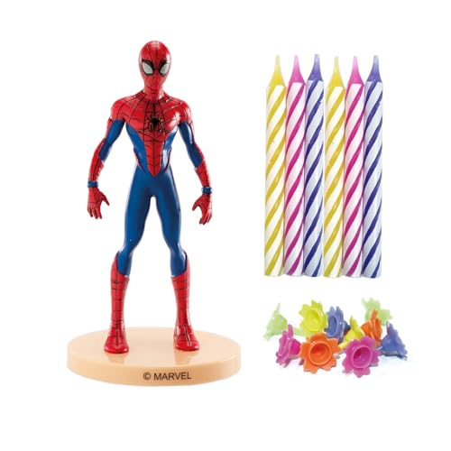 dekora - Spiderman PVC-Set mit 10 Geburtstagskerzen - Set zum Dekorieren von Geburtstagstorten - Attraktives Design - Set mit 1 Spiderman Figur und 10 Kerzen mit Sockel dekora - Spiderman PVC-Set mit 10 Geburtstagskerzen - Set zum Dekorieren von Geburtstagstorten - Attraktives Design - Set mit 1 Spiderman Figur und 10 Kerzen mit Sockel von dekora