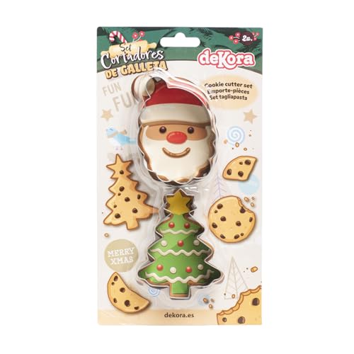 dekora - Weihnachten Plätzchen Ausstecher Set mit 2 Ausstechformen - Weihnachtsmann und Weihnachtsbaum Keksausstecher - Plätzchenausstecher aus Metal und BPA Frei in Größen zwischen 6 und 9 cm von dekora