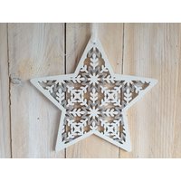 3Er Set Weihnachtsstern Stern Holz Weiß Silber Deko Für Wand Fenster Tür Weihnachten 16cm 22cm 30cm Oder Hängedekoration 80cm von dekotrend24