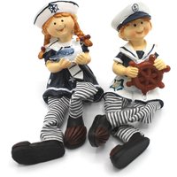 2Er Set Kantenhocker Matrosen Kinder 14 cm Mit Weißen Mützen von dekoundmeer