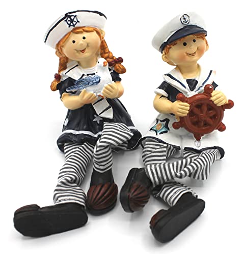 dekoundmeer 2er Set Kantenhocker Matrosen Kinder 14 cm (Weiss) von dekoundmeer