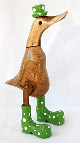 Deko Ente mit grünen Stiefeln und Hut aus Holz Handarbeit 25 cm von dekoundmeer