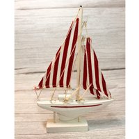 Deko Segelboot Rot-Weiß 22 X 16 3 cm Holz Leinen von dekoundmeer