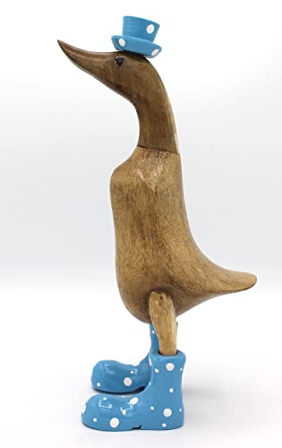 Ente zur Dekoration aus Holz 25 cm mit Stiefeln und Hut in blau Deko Laufente von dekoundmeer