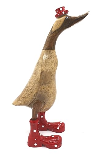 Lustige Ente 33 cm mit roten Stiefeln Holz Deko Laufente von dekoundmeer