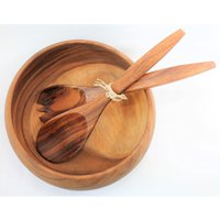 Schüssel Und Salatbesteck Holz Akazienholz Ø 25cm Höhe 10cm von dekoundmeer