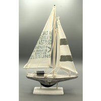 Segelboot 31 X 19 4 cm Holz Textil Weiss Grau Deko Schiff von dekoundmeer