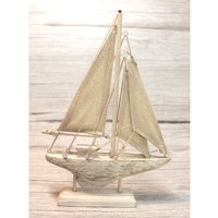 Segelboot Whitewash 22 X 15 3 cm Holz/Textil Zur Dekoration von dekoundmeer