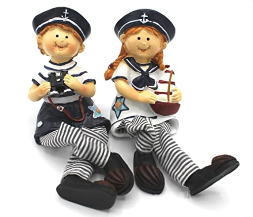 dekoundmeer 2er Set Kantenhocker Matrosen Kinder 14 cm (Blau) von dekoundmeer