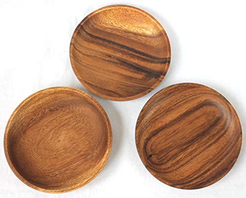 dekoundmeer 3er Set Teller aus Holz Ø 15cm fair gehandelt Akazienholz von dekoundmeer