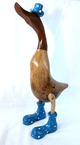 dekoundmeer Ente aus Holz 42cm mit Stiefeln und Hut in Blau Handarbeit Unikat von dekoundmeer