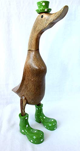 dekoundmeer Ente aus Holz 42cm mit Stiefeln und Hut in Grün Handarbeit Unikat von dekoundmeer