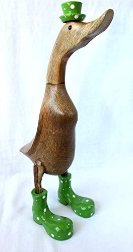 dekoundmeer Ente aus Holz 40 cm mit Stiefeln und Hut in Grün Handarbeit Unikat von dekoundmeer