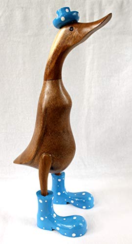 Ente aus Holz Höhe 42 cm mit Stiefeln und Hut in Hellblau zur Dekoration von dekoundmeer