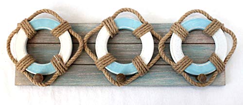 dekoundmeer Hakenbrett Rettungsringe 43 x 15 cm mit 3 Haken aus Holz von dekoundmeer