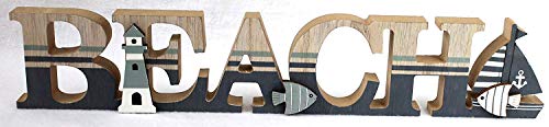 dekoundmeer Schriftzug Beach mit Leuchtturm, Boot und Fischen 40 x 7,5 cm von dekoundmeer