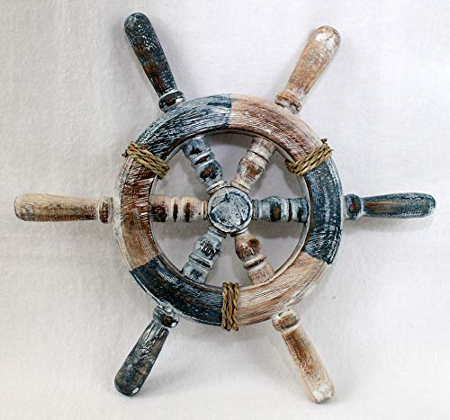 dekoundmeer Steuerrad zur Dekoration aus Holz Durchmesser 35 cm Handarbeit von dekoundmeer