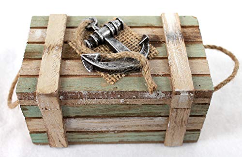 dekoundmeer maritime Holzkiste Vintage Antik Grün Weiss mit Anker 110 x 65 x 55 mm von dekoundmeer
