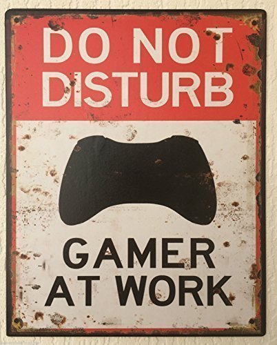 Blechschild Dekoschild Schild Do not Disturb Gamer at Work Retro 25x20 cm von dekowonderland