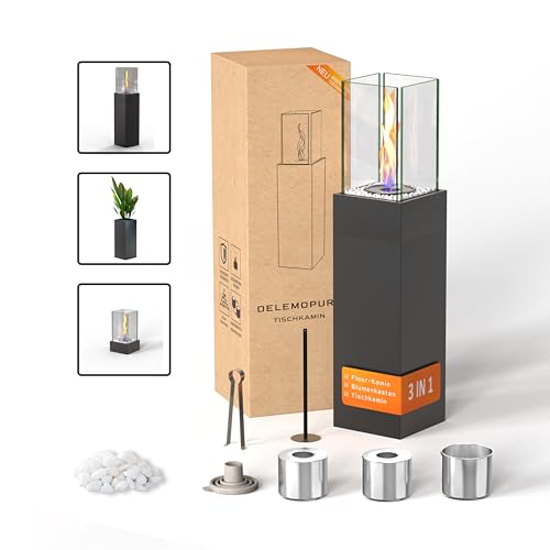 3 IN 1 Ethanol Standkamin Wendelflamme Abnehmbare Ethanolkamine 89cm, Tischkamin für Indoor und Outdoor - Bioethanolkamin aus Edelstahl Füllmenge von Unendliche von delemopure
