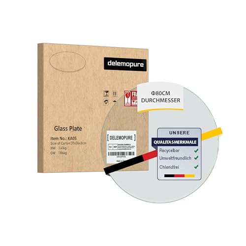 Glasplatte Rund Ø 80cm Durchmesser Transparent - Glasscheibe aus gehärtetem Tischplatte aus Sicherheitsglas Glas - Ideal als DIY Glastisch Tisch Glas Platte von delemopure