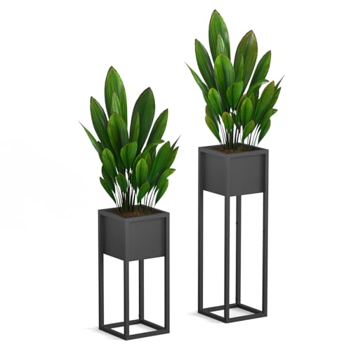delemopure Blumenständer 2er Set - Pflanzenständer Metall- Blumensäule Blumentopf Ständer Indoor & Outdoor für Blumen Pflanzen Deko Wohnzimmer & Flur, eckiger Pflanztopfständer, Schwarz(2 Größen) von delemopure