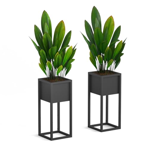 delemopure Blumenständer Metall Schwarz 2er Set, mit Gestell, Wohnzimmer & Flur, eckiger Pflanztopfständer(Schwarz 2stück) von delemopure