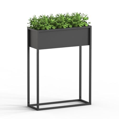 delemopure Blumentopfständer mit Übertopf, Metall Blumentopf schwarz mit Gestell Pflanzen Ständer eckig mit Übertopf - Innen Deko Blumenhocker Pflanzenständer Blumentopfhalter mit Topf von delemopure