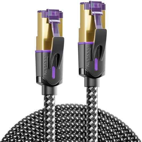 15m CAT7 Patchkabel Nylon (10 Gbit/s, S/FTP Schirmung, Kupfer) Gigabit Netzwerkkabel Ethernet Cable Kabel RJ45 Stecker POE CAT 7 LAN für PC PS5 Router Modem TV Switch Laptop - Schwarz von deleyCON