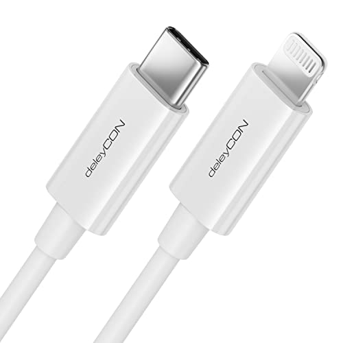 deleyCON 0,15m USB-C auf Lightning 8 Pin Ladekabel Datenkabel Ultra Schnellladekabel MFi Zertifiziert für Apple iPhone 14 13 12 11 Pro Max Mini Power Delivery - Weiß von deleyCON