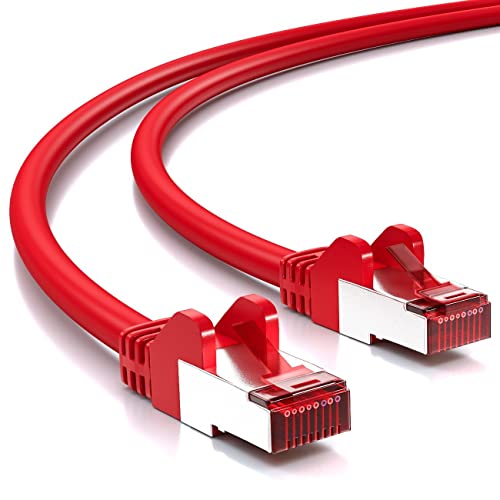 deleyCON 0,25m CAT6 Patchkabel S/FTP PIMF Schirmung CAT-6 RJ45 Netzwerkkabel Ethernetkabel LAN DSL Switch Router Modem Access Point Patchfelder - Rot von deleyCON