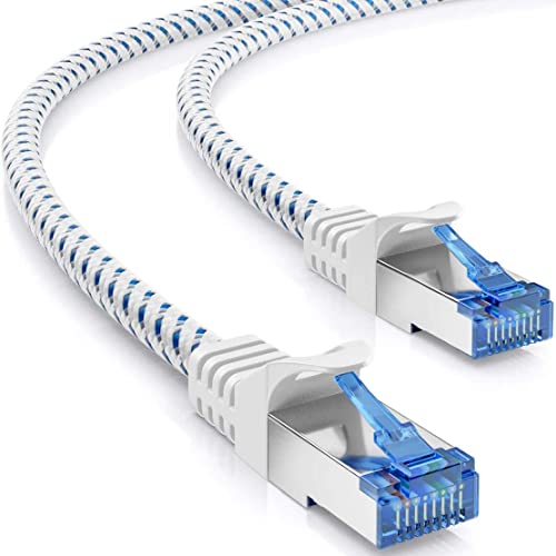 deleyCON 0,25m CAT8.1 Patchkabel LAN Kabel mit Nylonmantel und Kupferleiter - Netzwerkkabel Datenkabel S/FTP PIMF 2000 MHz 40 Gbit RJ45 Stecker CAT.8 Ethernet Kabel - Weiß von deleyCON
