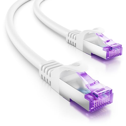 deleyCON 0,25m RJ45 Patchkabel Ethernetkabel Netzwerkkabel mit CAT7 Rohkabel S-FTP PiMF Schirmung Gigabit Lan Kabel SFTP Kupfer DSL Switch Router Patchpanel - Weiß von deleyCON