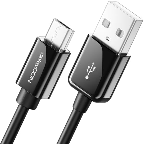 deleyCON 0,30m Kurzes Micro USB Ladekabel Datenkabel Kompatibel für Android Handys Smartphones Tablets MP3 Player Kameras uvm. - Schwarz von deleyCON