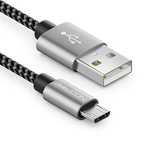 deleyCON 0,30m Nylon Micro USB Kabel Ladekabel Datenkabel Metallstecker Laden & Synchronisieren Handy Smartphone Tablet von deleyCON