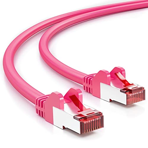 deleyCON 0,5m CAT6 Patchkabel S/FTP PIMF Schirmung CAT-6 RJ45 LAN DSL Netzwerkkabel Ethernetkabel Switch Router Modem Access Point Patchfelder - Magenta von deleyCON