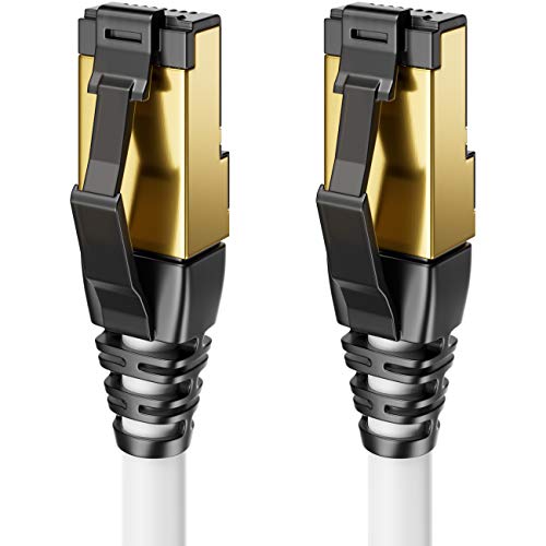 deleyCON 0,5m CAT8.1 LAN Kabel Patchkabel Netzwerkkabel - RJ45 LAN DSL Kabel Kupfer S/FTP Schirmung 2000 MHz 40 Gbit - CAT.8 Ethernet Kabel RJ45 Stecker vergoldet - Weiß von deleyCON