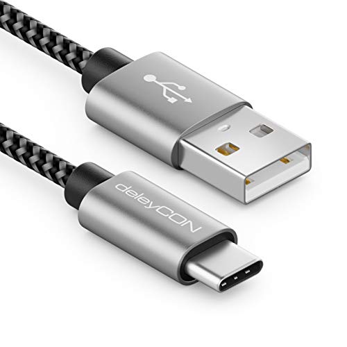 deleyCON 0,5m Nylon USB-C Kabel Ladekabel Datenkabel USB Typ C Metallstecker Laden & Synchronisieren von Handy & Smartphone von deleyCON