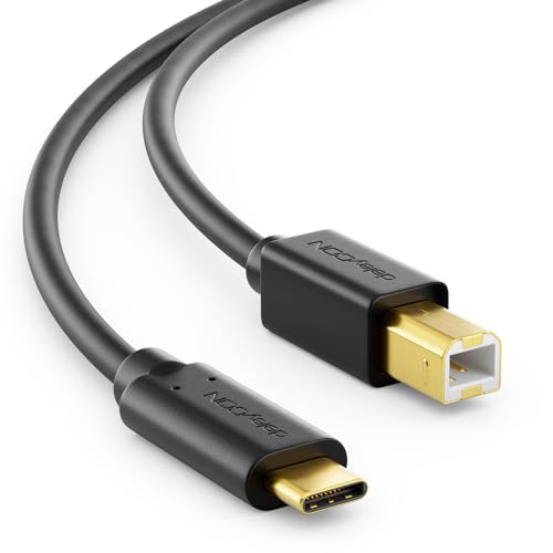 deleyCON 0,5m USB 2.0 Kabel - Stecker Typ C auf USB B - Datenkabel Druckerkabel Kompatibel mit Apple Huawei Samsung Dell Lenovo iMac PC Laptop Computer Drucker Externe Festplatte Scanner - Schwarz von deleyCON