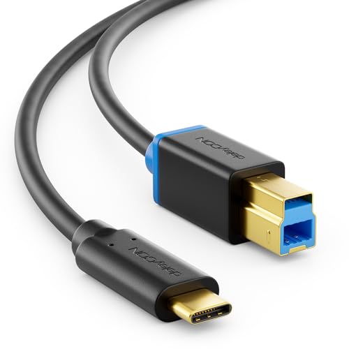 deleyCON 0,5m USB 3.0 Druckerkabel Scannerkabel - Stecker Typ 3.1 - USB C auf USB B - 5 Gbit/s Datenkabel für z.B. Computer Drucker Externe Festplatte - Schwarz von deleyCON