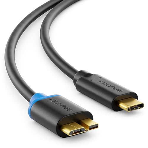 deleyCON 0,5m USB 3.0 Kabel - Stecker Typ 3.1 - USB C auf Micro USB - 5 Gbit/s Ladekabel Datenkabel für z.B. Smartphone Tablet Notebook Ladegerät - Schwarz von deleyCON