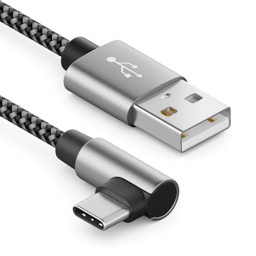 deleyCON 0,5m USB-A zu USB-C Kabel - USB C Stecker 90° Gewinkelt - Kurzes 50cm A auf C Ladekabel für iPhone 15 16 Pro Max Samsung S25 S24 S23 S22 Pixel iPad Pro MacBook Air Tablets Switch PS5 von deleyCON