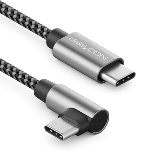 deleyCON 0,5m USB C Kabel 1x 90° Gewinkelt PD3.0 (60W Schnellladekabel) Kurzes 50cm C auf C Ladekabel für iPhone 17 16 15 Pro Max Air Samsung S25 S24 S23 Pixel iPad Pro MacBook Air Tablets Switch PS5 von deleyCON